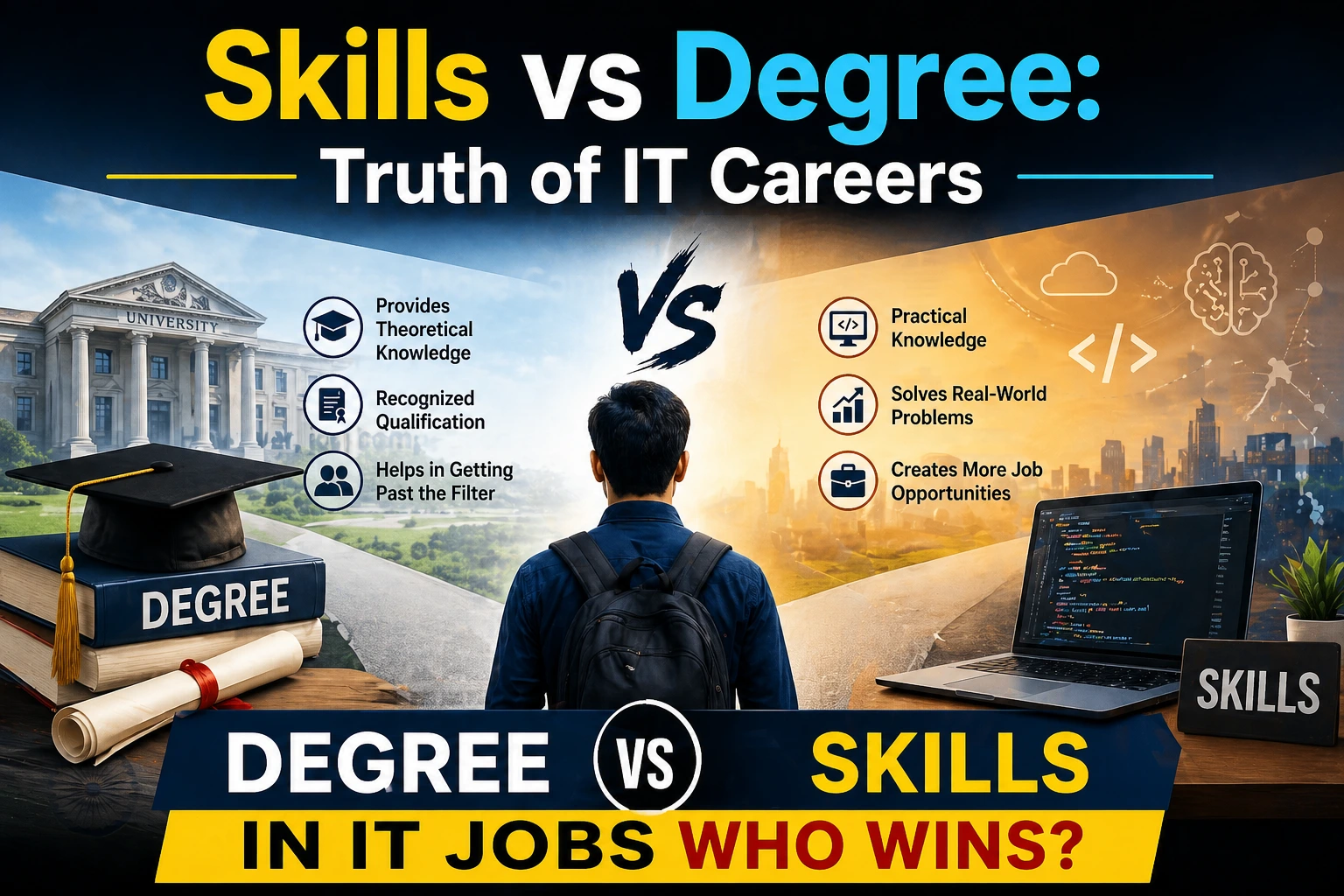 Degree vs Skills in IT Jobs India, IT career truth, skills vs degree comparison, job market India for freshers