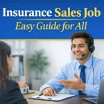 Insurance sales executive explaining plans to customer in office, BPO job for freshers in Noida