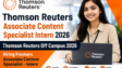 Thomson Reuters Off Campus 2026 Hiring Freshers Associate Content Specialist Intern