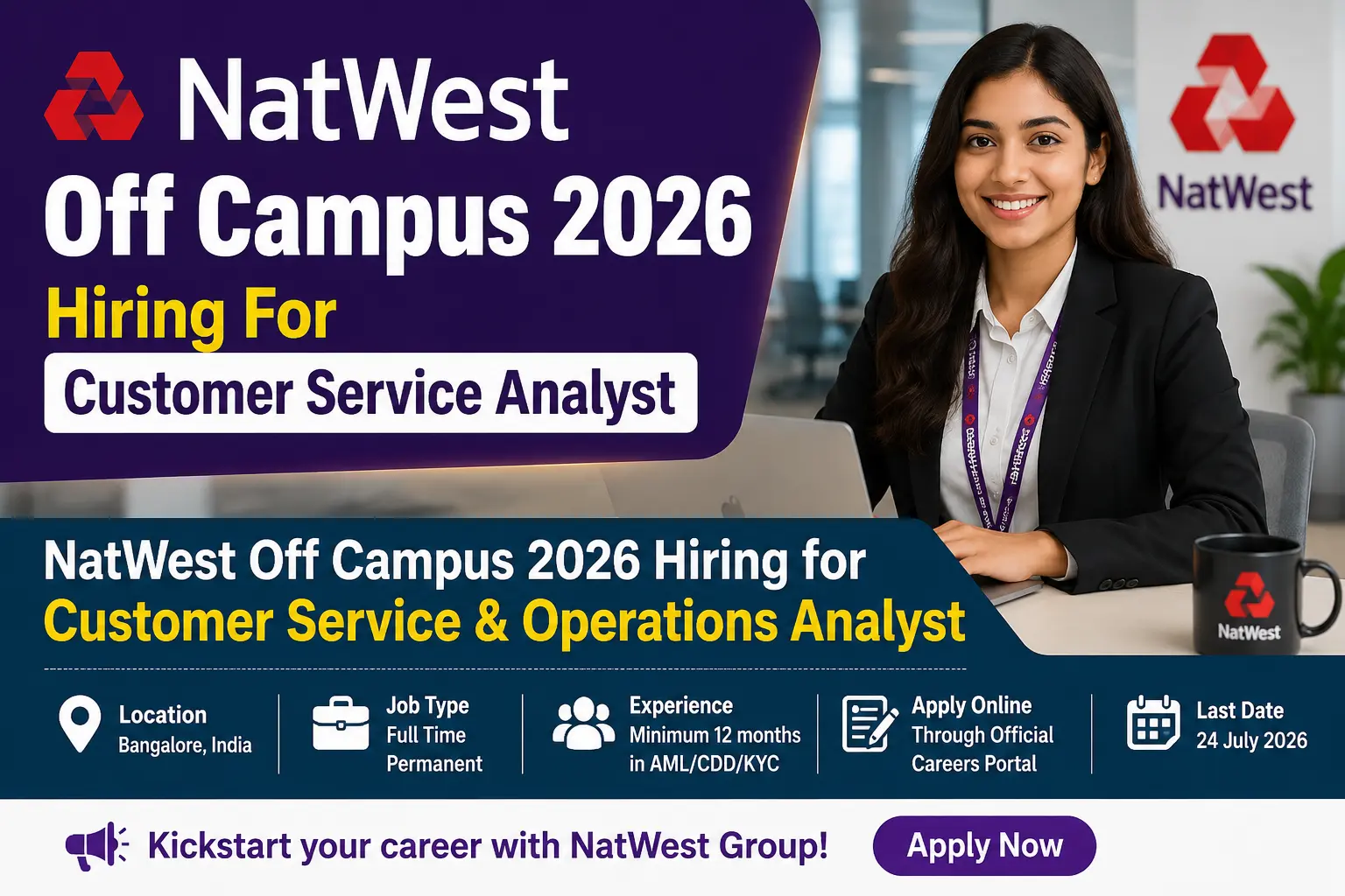 NatWest Off Campus 2026 Customer Service and Operations Analyst hiring