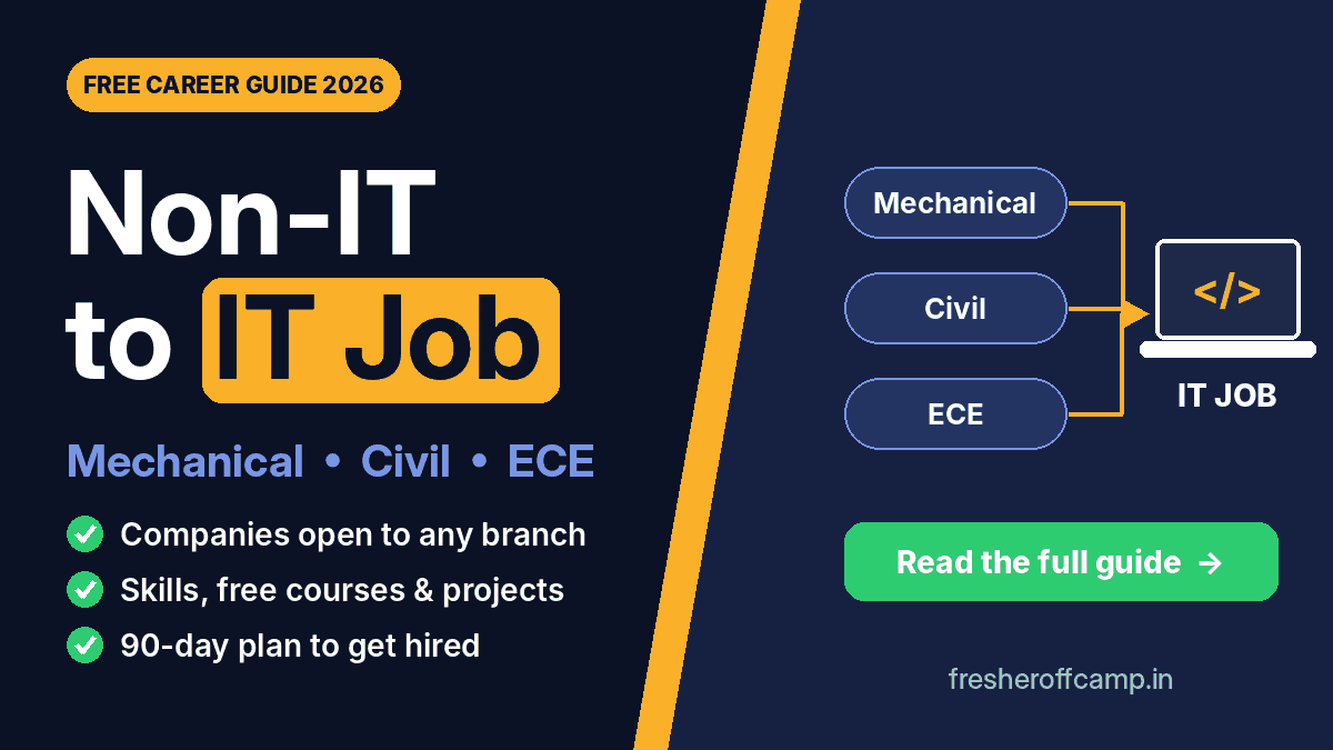 Non-IT to IT job guide 2026 for Mechanical, Civil and ECE graduates: companies open to any branch, skills, free courses and a 90-day plan